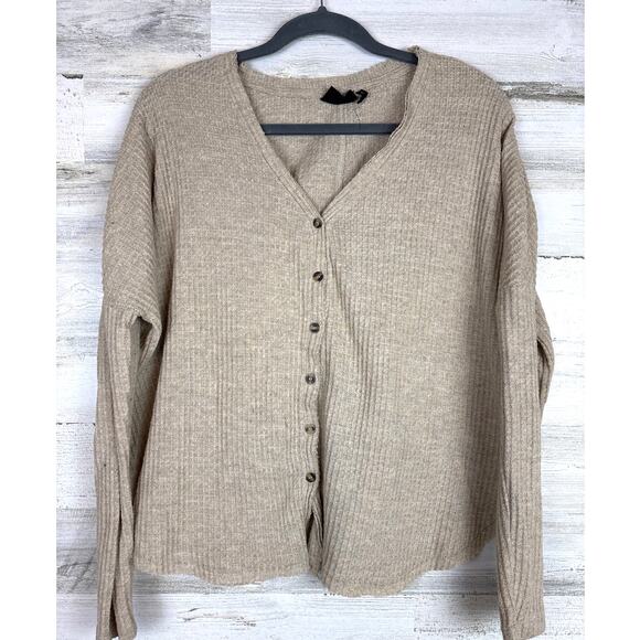 Out From Under Women’s XS Tan Lightweight Waffle Knit Long Sleeve Cardigan - Picture 2 of 5